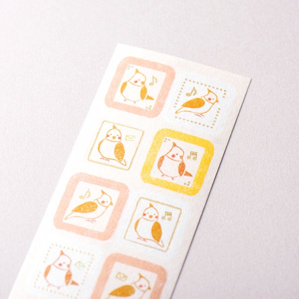 Stickers (Washi Paper/Square/Parakeets/Sheet Size: H16.5xW5cm/SMCol(s): White,Yellow,Pink,Orange)