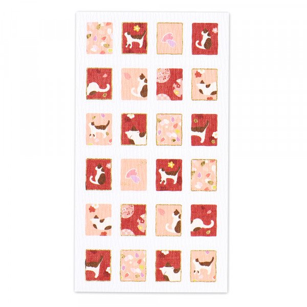 Stickers (Washi Paper/Square/Japanese Style/Cats & Flowers/L/Sheet Size: H16.5xW9cm/SMCol(s): Red,Pink)