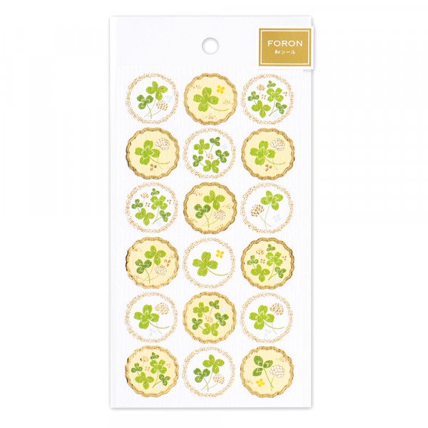 Stickers (Washi Paper/Round/Japanese Style/Clovers/L/Sheet Size: H16.5xW9cm/SMCol(s): Green,Yellow,Gold)