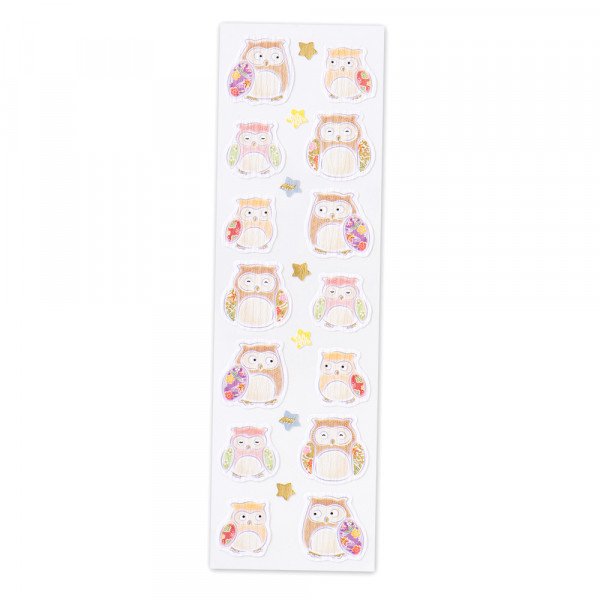 Stickers (Crepe Paper/Yuzen Pattern/Owls/Sheet Size: H16.5xW5cm/SMCol(s): Brown,Pink,White)