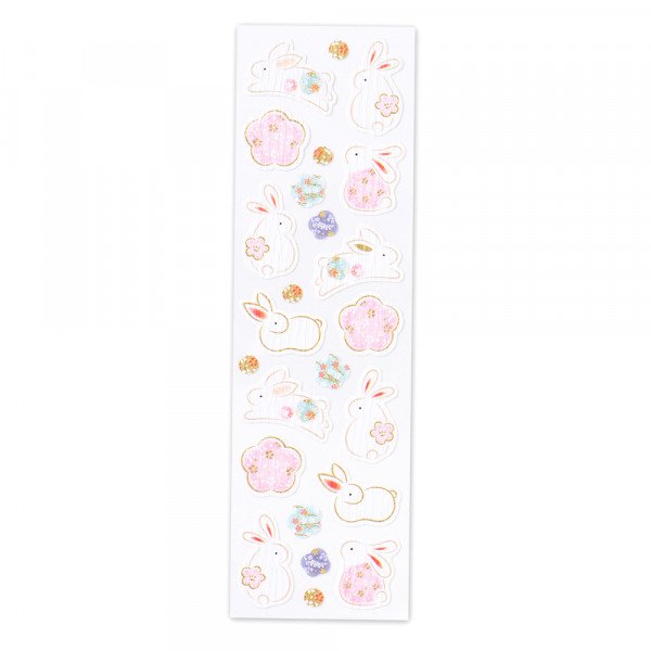 Stickers (Crepe Paper/Yuzen Pattern/Rabbits/Sheet Size: H16.5xW5cm/SMCol(s): Pink,White)