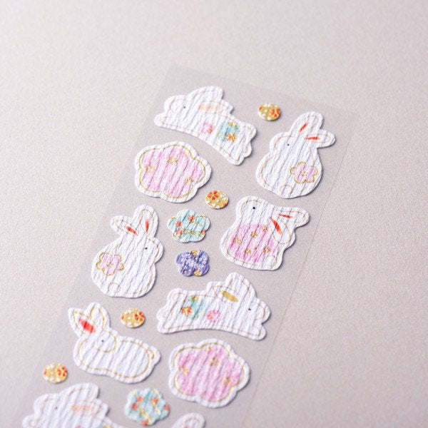 Stickers (Crepe Paper/Yuzen Pattern/Rabbits/Sheet Size: H16.5xW5cm/SMCol(s): Pink,White)