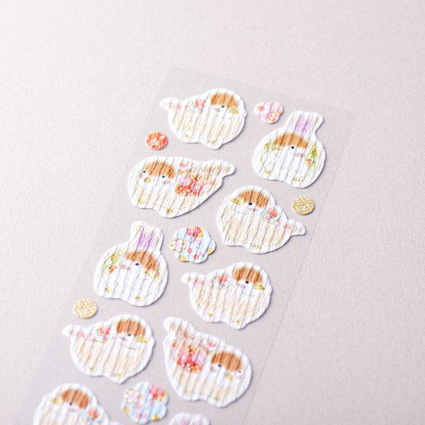 Stickers (Crepe Paper/Yuzen Pattern/Sparrows/Sheet Size: H16.5xW5cm/SMCol(s): Brown,Beige)