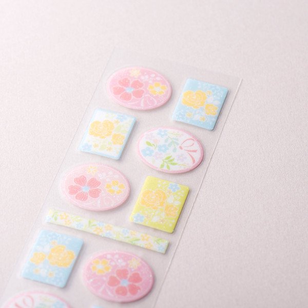 Stickers (Clear/Glitter/Flowers/Sheet Size: H16.5xW5cm/SMCol(s): Pink,Blue,Green)