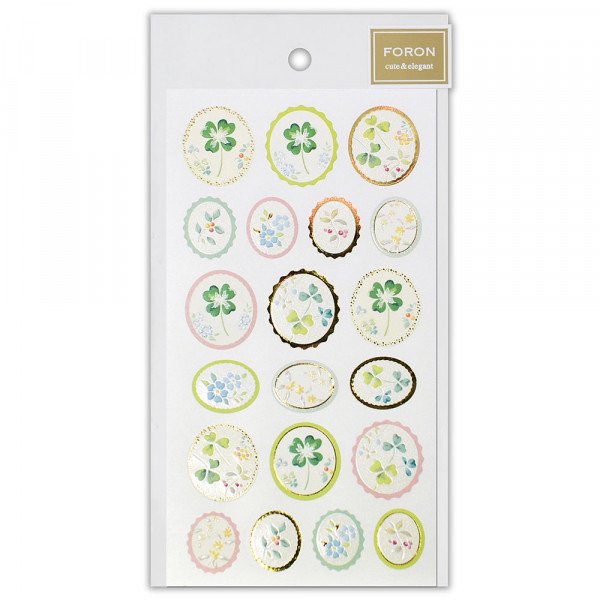 Stickers (Embossed/Clovers/Oval/L/Sheet Size: H16.5xW9cm/SMCol(s): Green,Gold)