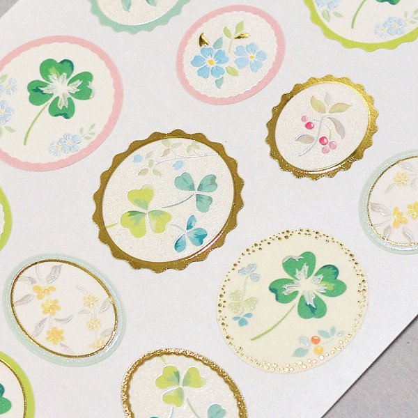 Stickers (Embossed/Clovers/Oval/L/Sheet Size: H16.5xW9cm/SMCol(s): Green,Gold)