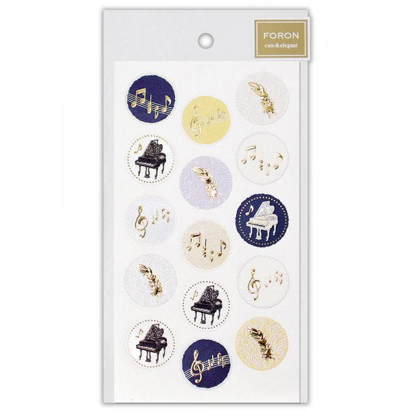 Stickers (Embossed/Piano/Round/L/Sheet Size: H16.5xW9cm/SMCol(s): Navy,Gold,White)