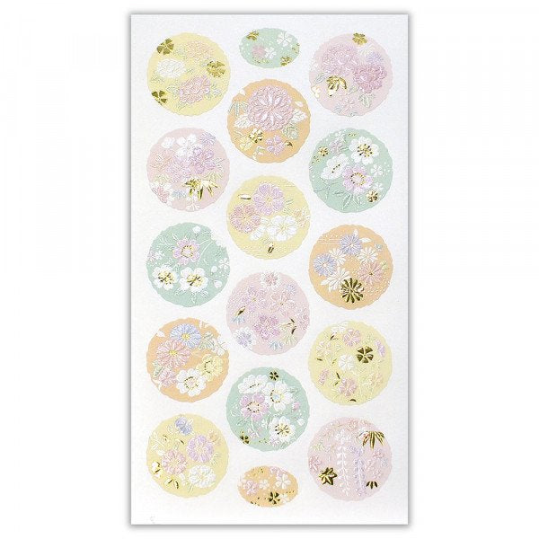 Stickers (Embossed/Round/Flowers/L/Sheet Size: H16.5xW9cm/SMCol(s): Pink,Orange,Yellow,Green)