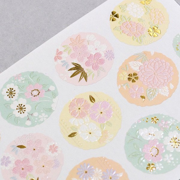Stickers (Embossed/Round/Flowers/L/Sheet Size: H16.5xW9cm/SMCol(s): Pink,Orange,Yellow,Green)