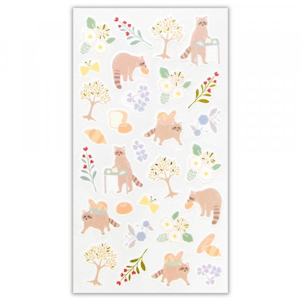 Stickers (Washi Paper/Mountain Life/Raccoon/L/Sheet Size: H16.5xW9cm/SMCol(s): Beige,Green)