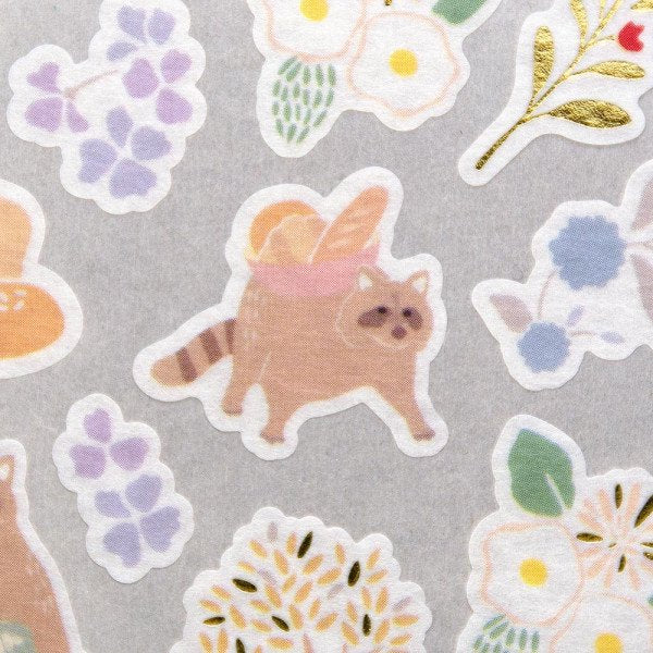 Stickers (Washi Paper/Mountain Life/Raccoon/L/Sheet Size: H16.5xW9cm/SMCol(s): Beige,Green)