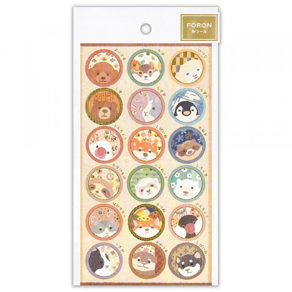Stickers (Washi Paper/Japanese Style/Animals/Round/L/Sheet Size: H16.5xW9cm/SMCol(s): Multicolour)