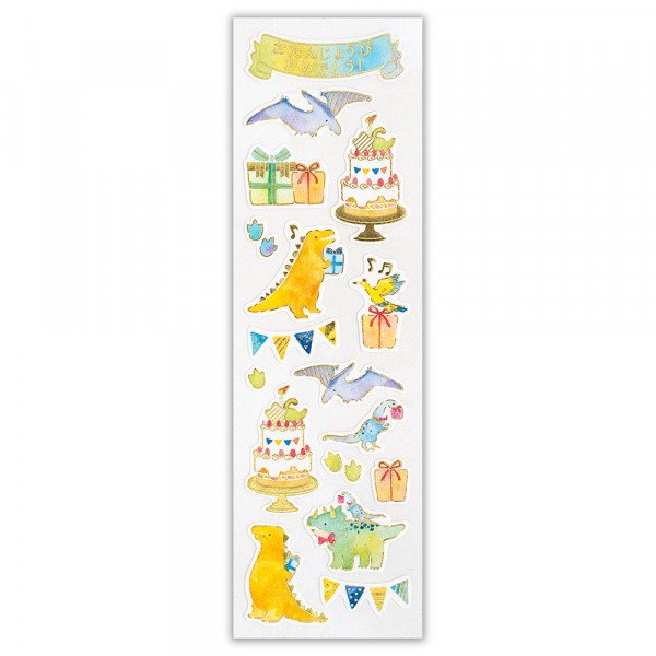 Stickers (Washi Paper/For Birthday/Dinosaurs/Sheet Size: H16.5xW5cm/SMCol(s): Multicolour)