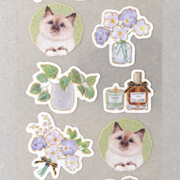 Stickers (Washi Paper/Birman Cats/Sheet Size: H18.5xW5cm/SMCol(s): Green)