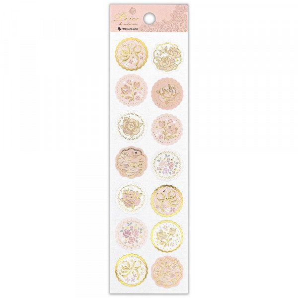 Stickers (Embossed/Roses/Round/Sheet Size: H18.5xW5cm/SMCol(s): Pink,Gold)