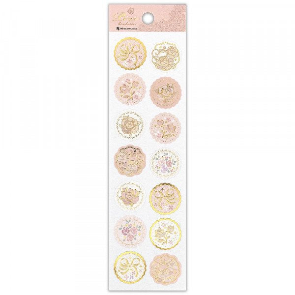 Stickers (Embossed/Roses/Round/Sheet Size: H18.5xW5cm/SMCol(s): Pink,Gold)
