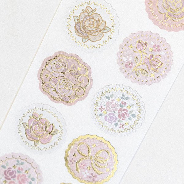 Stickers (Embossed/Roses/Round/Sheet Size: H18.5xW5cm/SMCol(s): Pink,Gold)