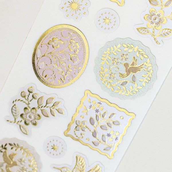 Stickers (Embossed/Flowers/Sheet Size: H18.5xW5cm/SMCol(s): Pink,Gold)