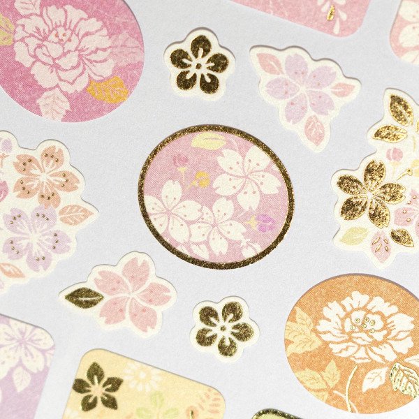 Stickers (Washi Paper/Japanese Style/Flowers & Leaves/L/Sheet Size: H16.5xW9cm/SMCol(s): Pink,Orange,Purple,Gold)