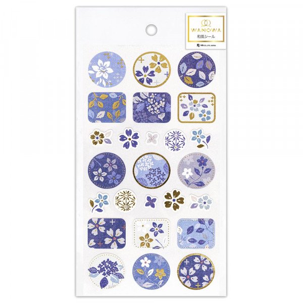Stickers (Washi Paper/Japanese Style/Indigo Flowers/L/Sheet Size: H16.5xW9cm/SMCol(s): Blue,Gold)