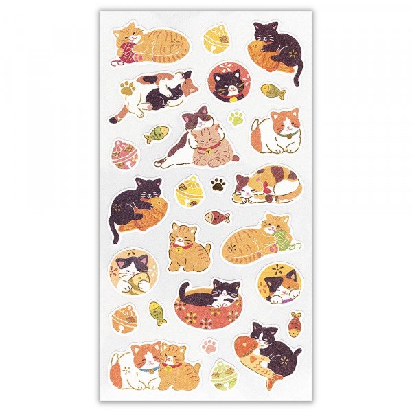 Stickers (Washi Paper/Japanese Style/Cats/L/Sheet Size: H16.5xW9cm/SMCol(s): Orange,Black,Gold)