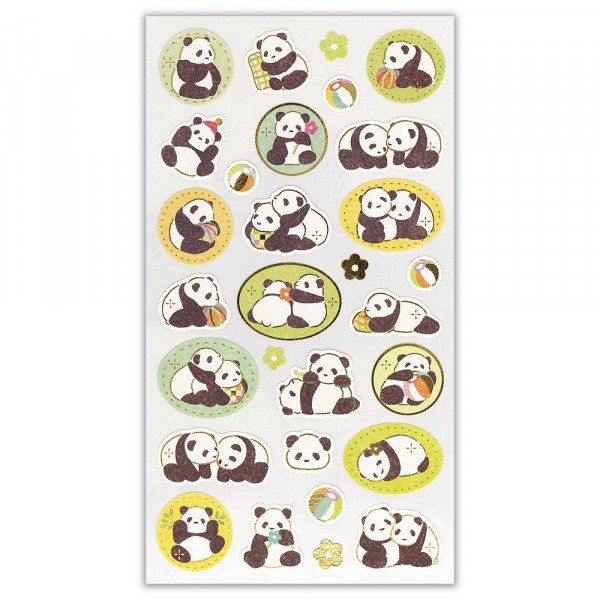 Stickers (Washi Paper/Japanese Style/Pandas/L/Sheet Size: H16.5xW9cm/SMCol(s): Yellow,Green,Black,White,Gold)