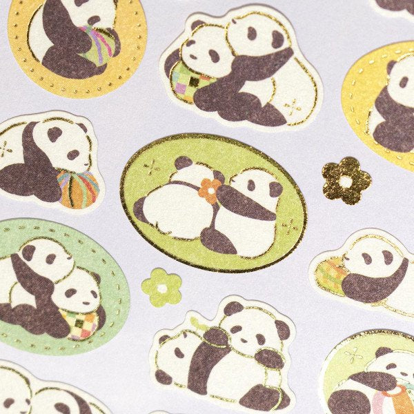 Stickers (Washi Paper/Japanese Style/Pandas/L/Sheet Size: H16.5xW9cm/SMCol(s): Yellow,Green,Black,White,Gold)