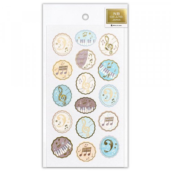 Stickers (Embossed/Melody/L/Sheet Size: H16.5xW9cm/SMCol(s): Blue,Beige,White,Gold)