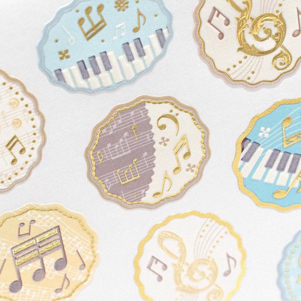 Stickers (Embossed/Melody/L/Sheet Size: H16.5xW9cm/SMCol(s): Blue,Beige,White,Gold)