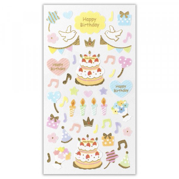 Stickers (Non-Woven Fabric/For Birthday/L/Sheet Size: H16.5xW9cm/SMCol(s): Multicolour)