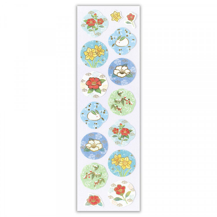 Stickers (Washi Paper/Japanese Style/Winter Flowers/Sheet Size: H16.5xW5cm/SMCol(s): Blue,Green)