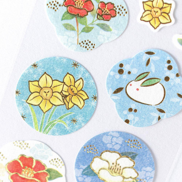 Stickers (Washi Paper/Japanese Style/Winter Flowers/Sheet Size: H16.5xW5cm/SMCol(s): Blue,Green)