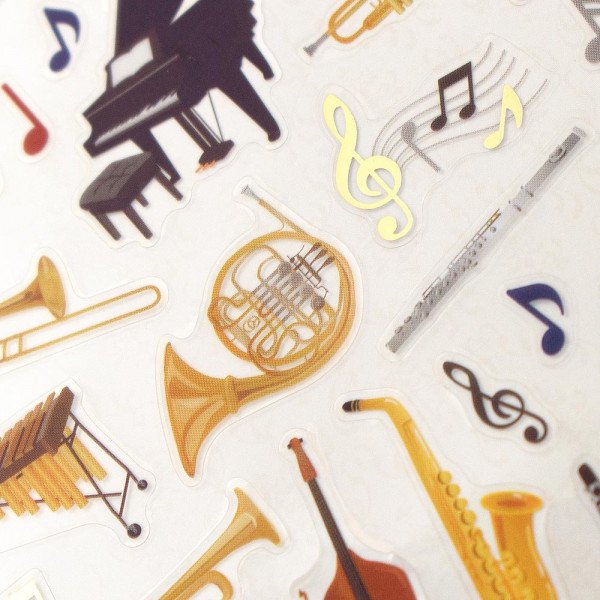 Stickers (Clear/Big/Foil Stamping/Musical Instruments/Sheet: 16.5x9cm/SMCol(s): Multicolour)
