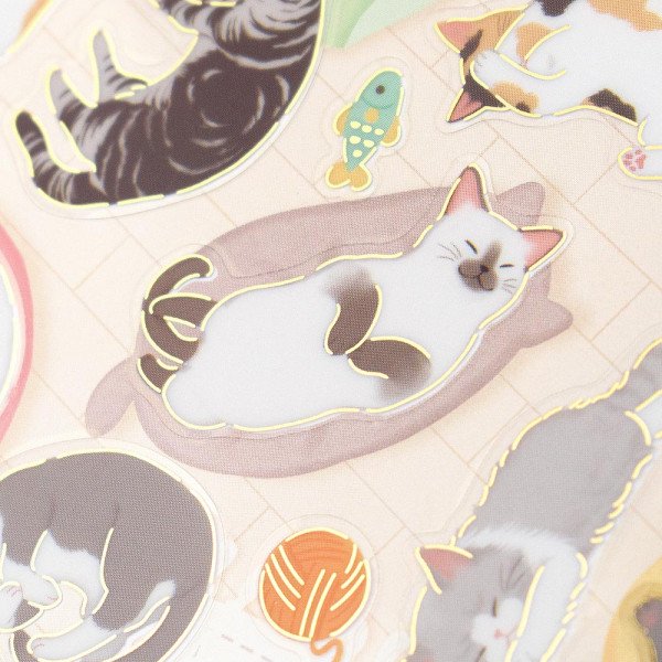 Stickers (Clear/Big/Foil Stamping/Cats Laying Around/Sheet: 16.5x9cm/SMCol(s): Multicolour)