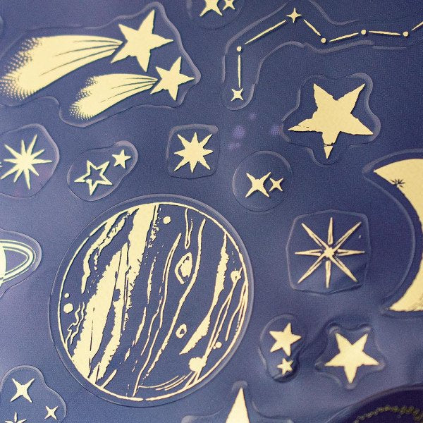 Stickers (Clear/Big/Foil Stamping/Space/Sheet: 16.5x9cm/SMCol(s): Navy,Gold)