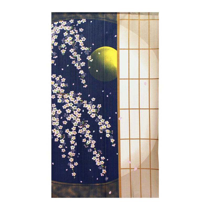 Japanese Style Shoji Door, Cherry Blossom at Night Noren Curtain
