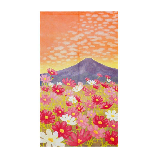 Japanese Style Yamanaka Naoko: Cosmos & Mt. Fuji Noren Curtain