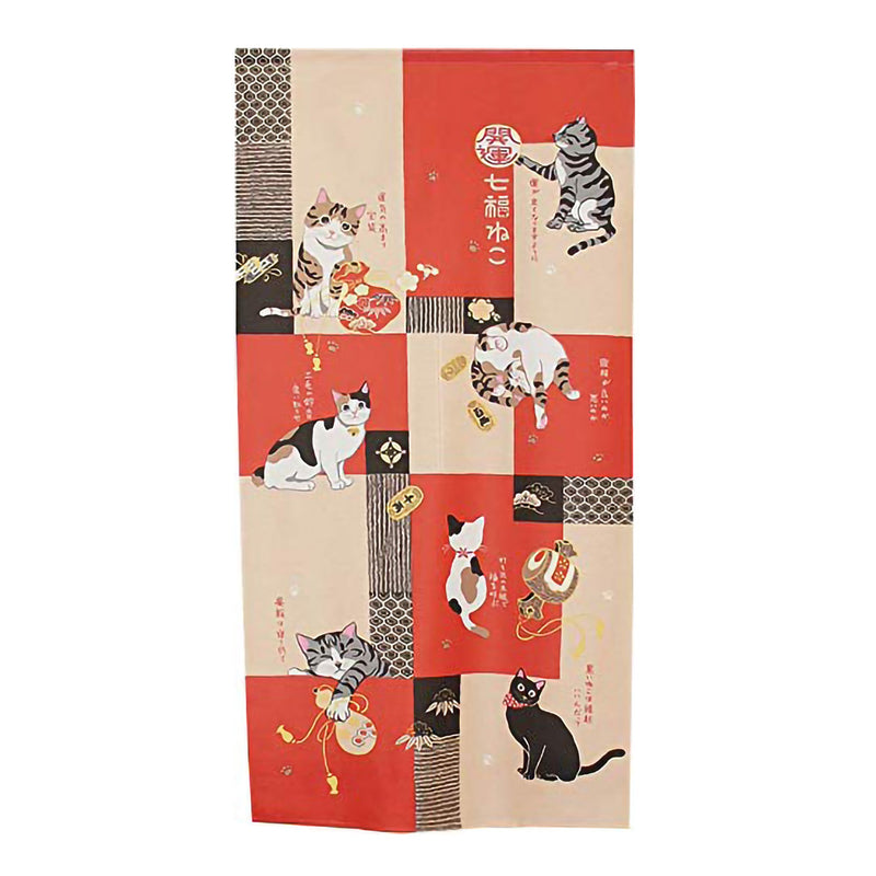 Japanese Style Paper Collage Lucky Cats Noren Curtain