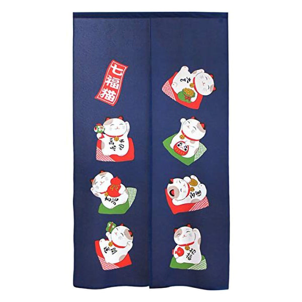 Japanese Style Seven Lucky Cats Noren Curtain