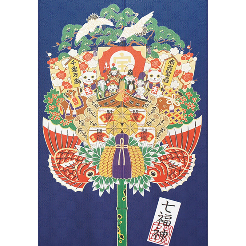 Noren Curtain (Japanese Style/Seven Lucky Gods, Ornamental Rake/85x150cm/SMCol(s): Navy,Yellow)