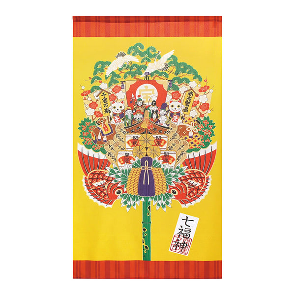 Noren Curtain (Japanese Style/Seven Lucky Gods, Ornamental Rake/85x150cm/SMCol(s): Yellow,Red)