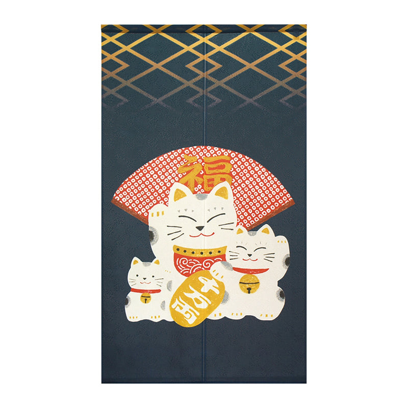 Noren Curtain (Japanese Style/Beckoning Cat, Lucky Fan/85x150cm/SMCol(s): Navy)