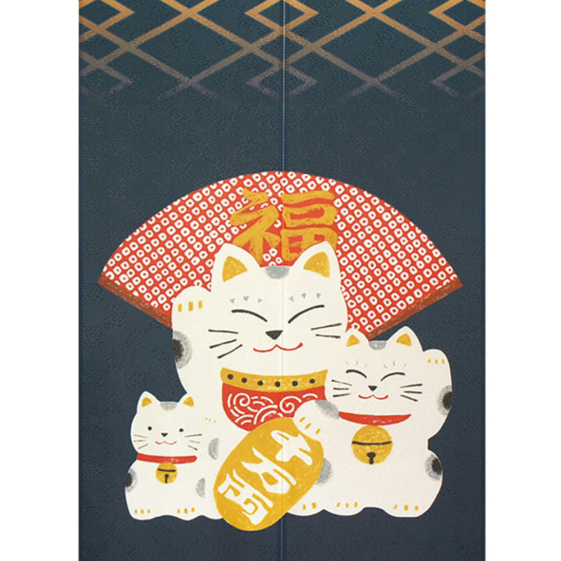 Noren Curtain (Japanese Style/Beckoning Cat, Lucky Fan/85x150cm/SMCol(s): Navy)