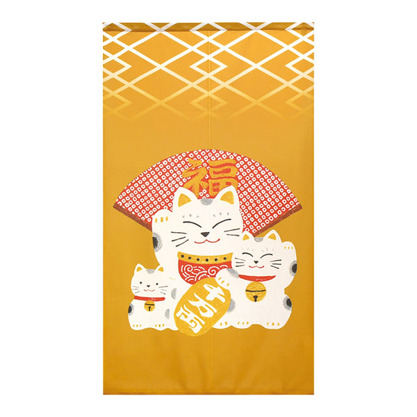 Noren Curtain (Japanese Style/Beckoning Cat, Lucky Fan/85x150cm/SMCol(s): Yellow)