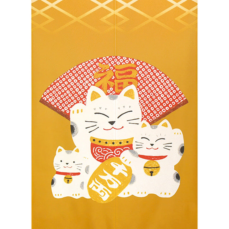 Noren Curtain (Japanese Style/Beckoning Cat, Lucky Fan/85x150cm/SMCol(s): Yellow)