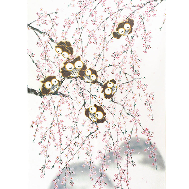 Noren Curtain (Japanese Style/Weeping Cherry Blossom & Seven Owls/85x150cm/SMCol(s): Purple)