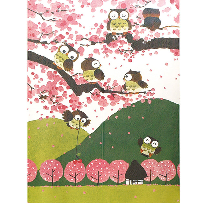 Noren Curtain (Japanese Style/Owls & Spring Landscape/85x150cm/SMCol(s): Pink,Green)