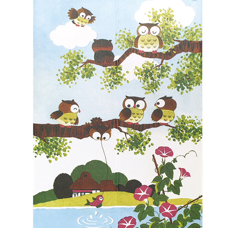 Noren Curtain (Japanese Style/Owls & Summer Landscape/85x150cm/SMCol(s): Blue,Green,Gold)