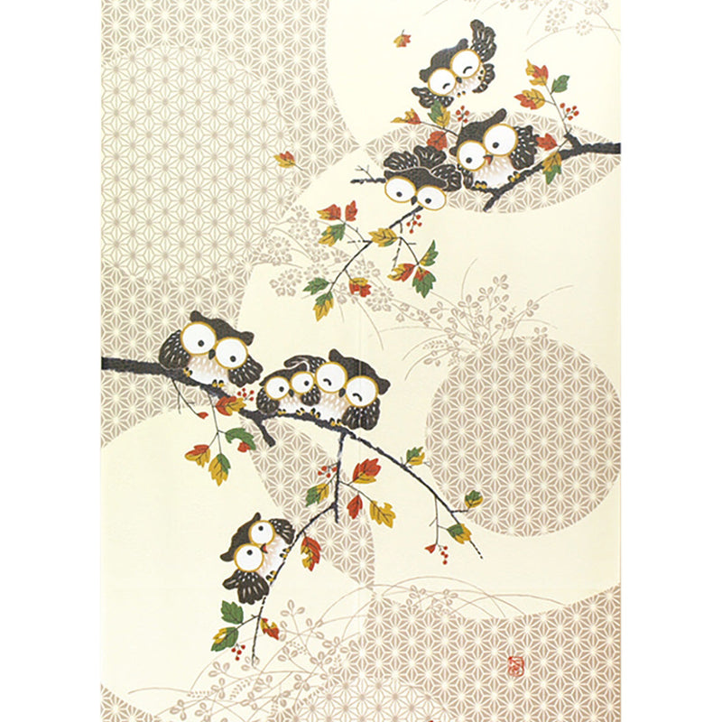Noren Curtain (Japanese Style/Leaves, Seven Lucky Owls/85x150cm/SMCol(s): Grey,White)