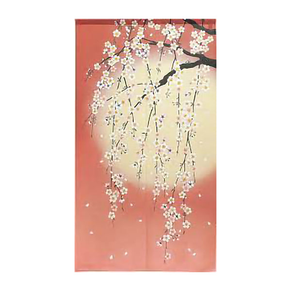 Noren Curtain (Japanese Style/Weeping Cherry Blossom & Moon/85x150cm/SMCol(s): Red,White)